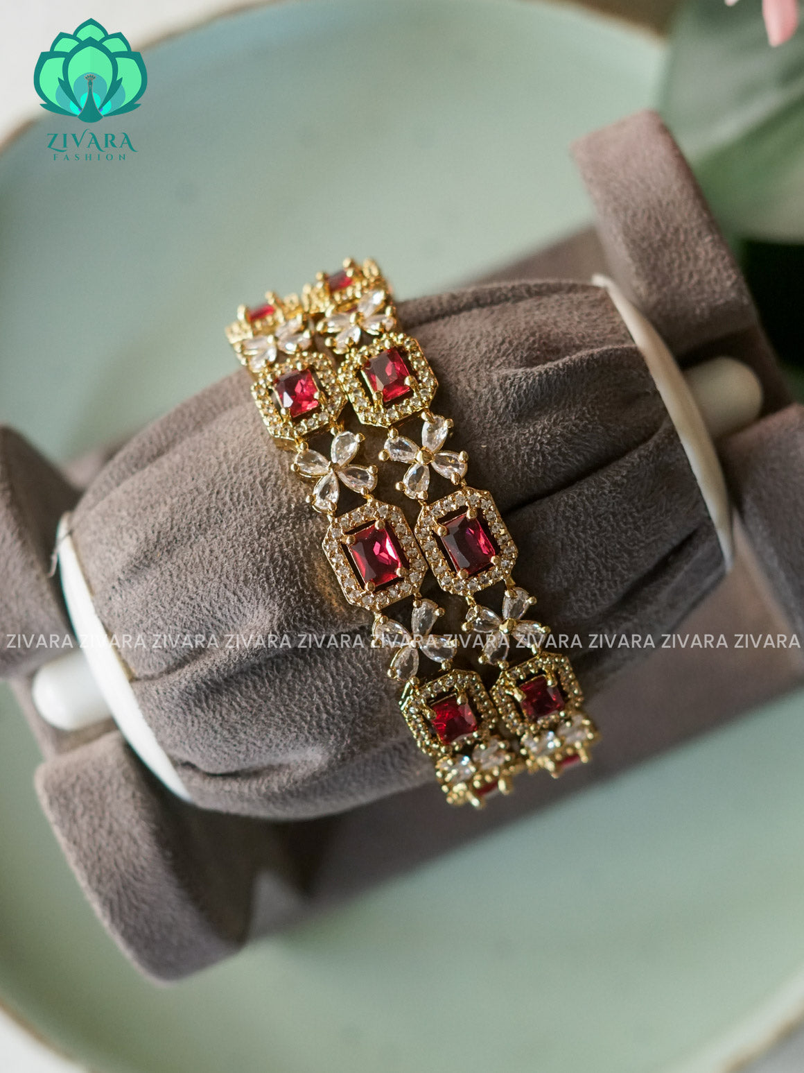 2 piece RUBY STONE SQUARE FLORAL bangles - latest jewellery collection