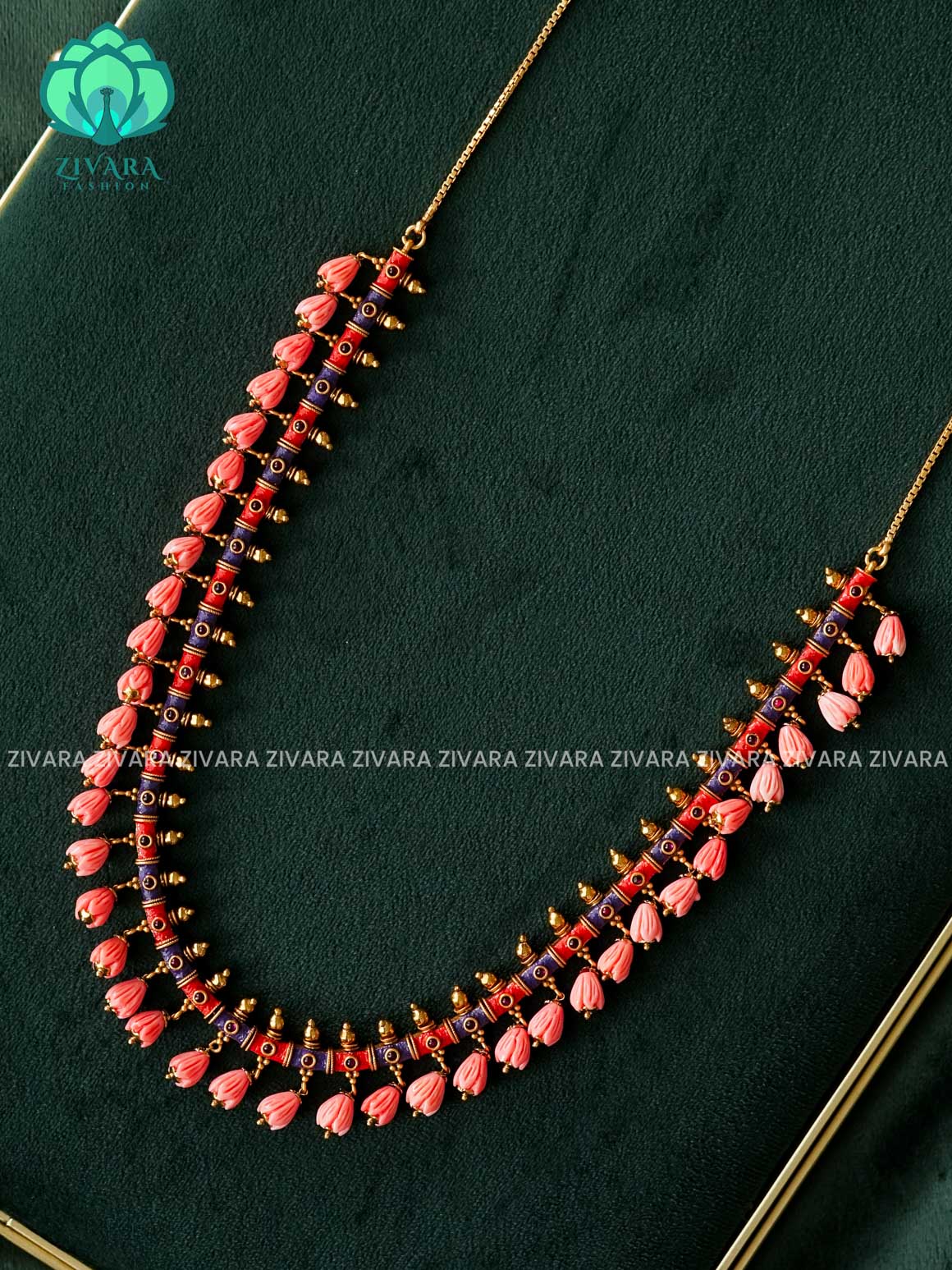 HANDPAINTED PAVALAMALLI BEADS  - Traditional south indian premium LONG/MIDCHEST neckwear without earrings- Zivara Fashion- latest jewellery design