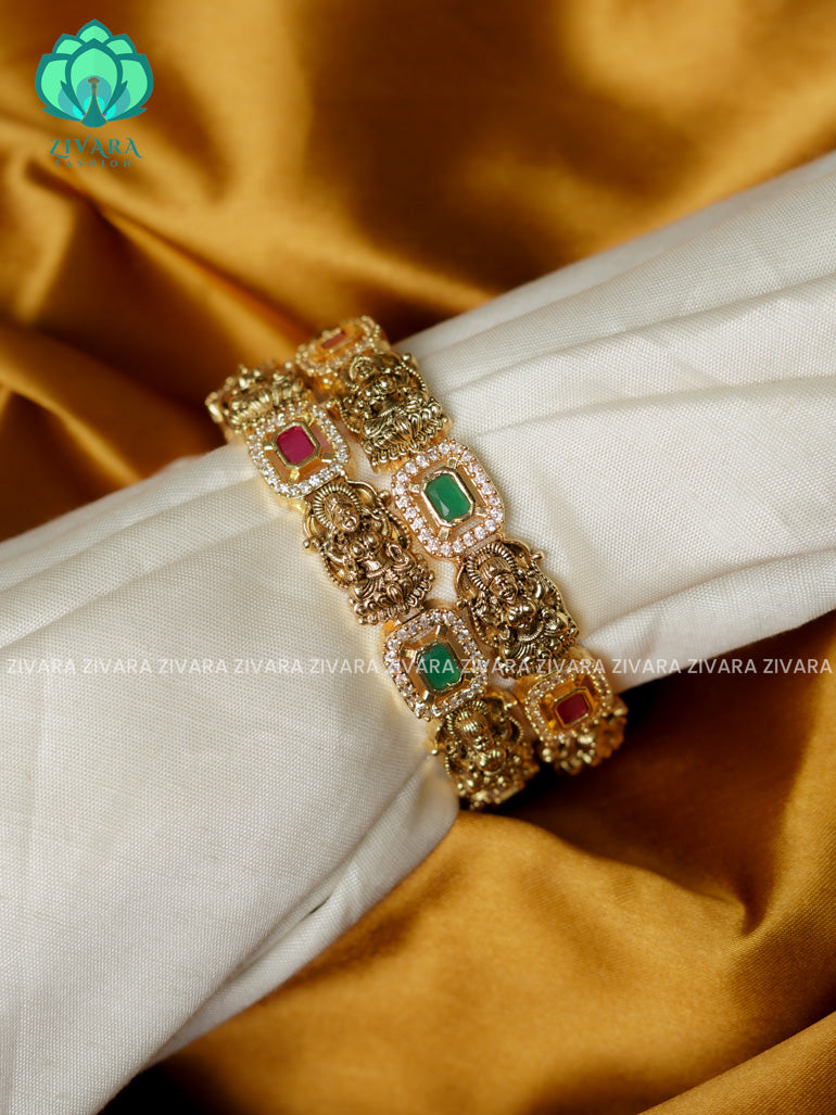 2 PIECE TEMPLE  -Premium VINTAGE FINISH bangles- latest jewellery collection- Zivara Fashion