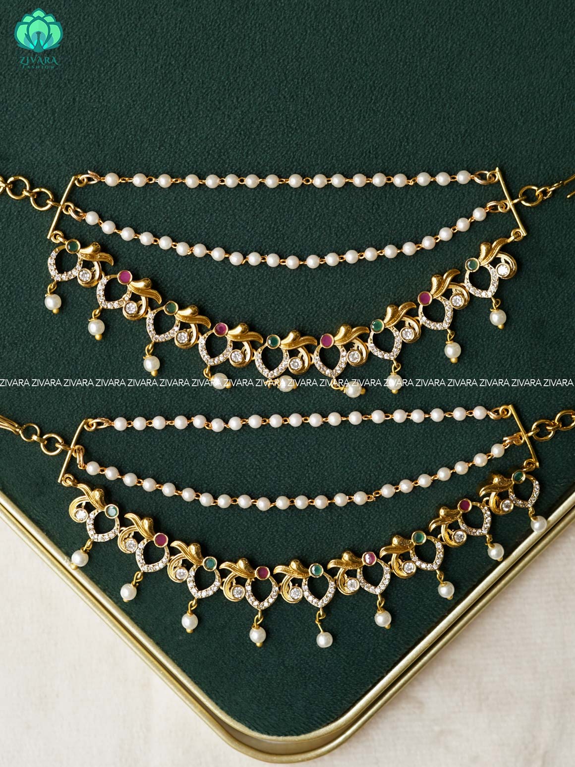 3 layer  GOLD FINISH  earchains/maatals- bridal accessory- zivara fashion-latest jewellery collection