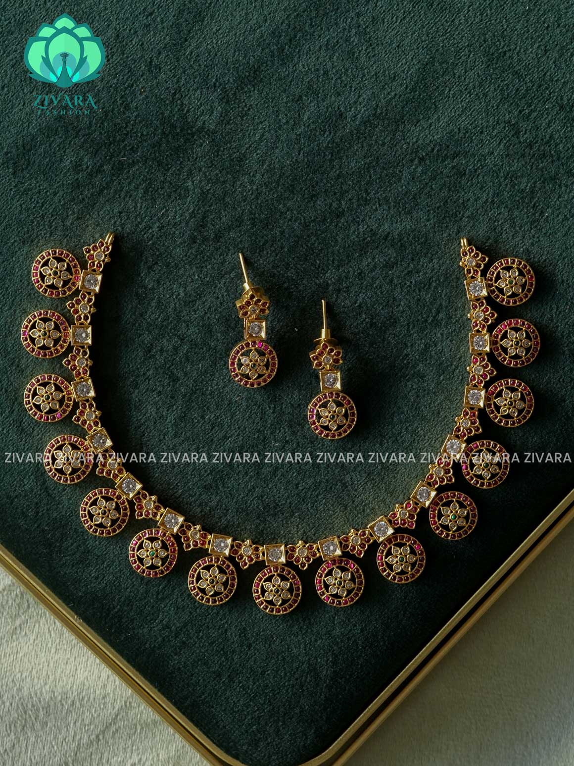 CIRCLE MOTIF FREE  NECKWARE  - Traditional south indian premium neckwear with earrings- Zivara Fashion- latest jewellery design