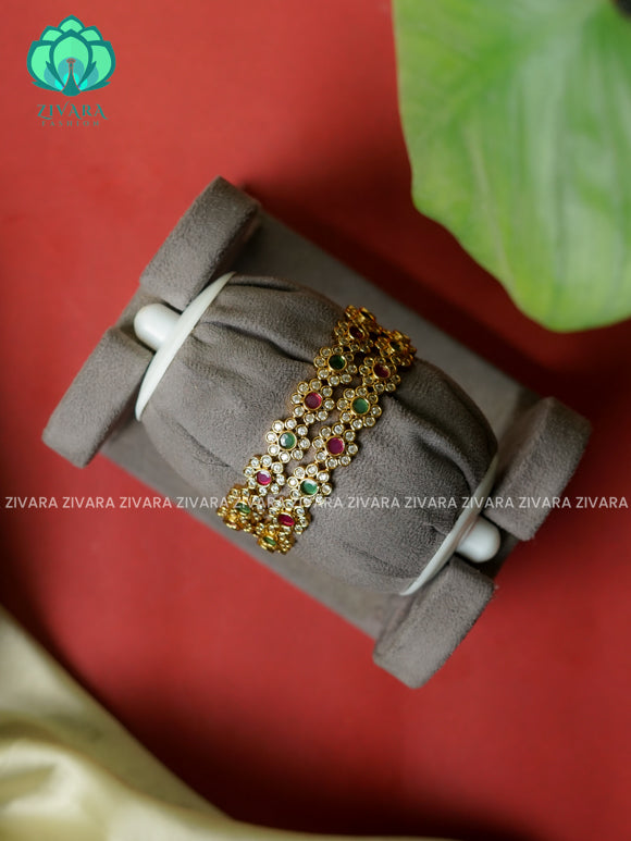 2 piece CZ matte polish FLOWER designer bangles with cz stones-latest bangles collection