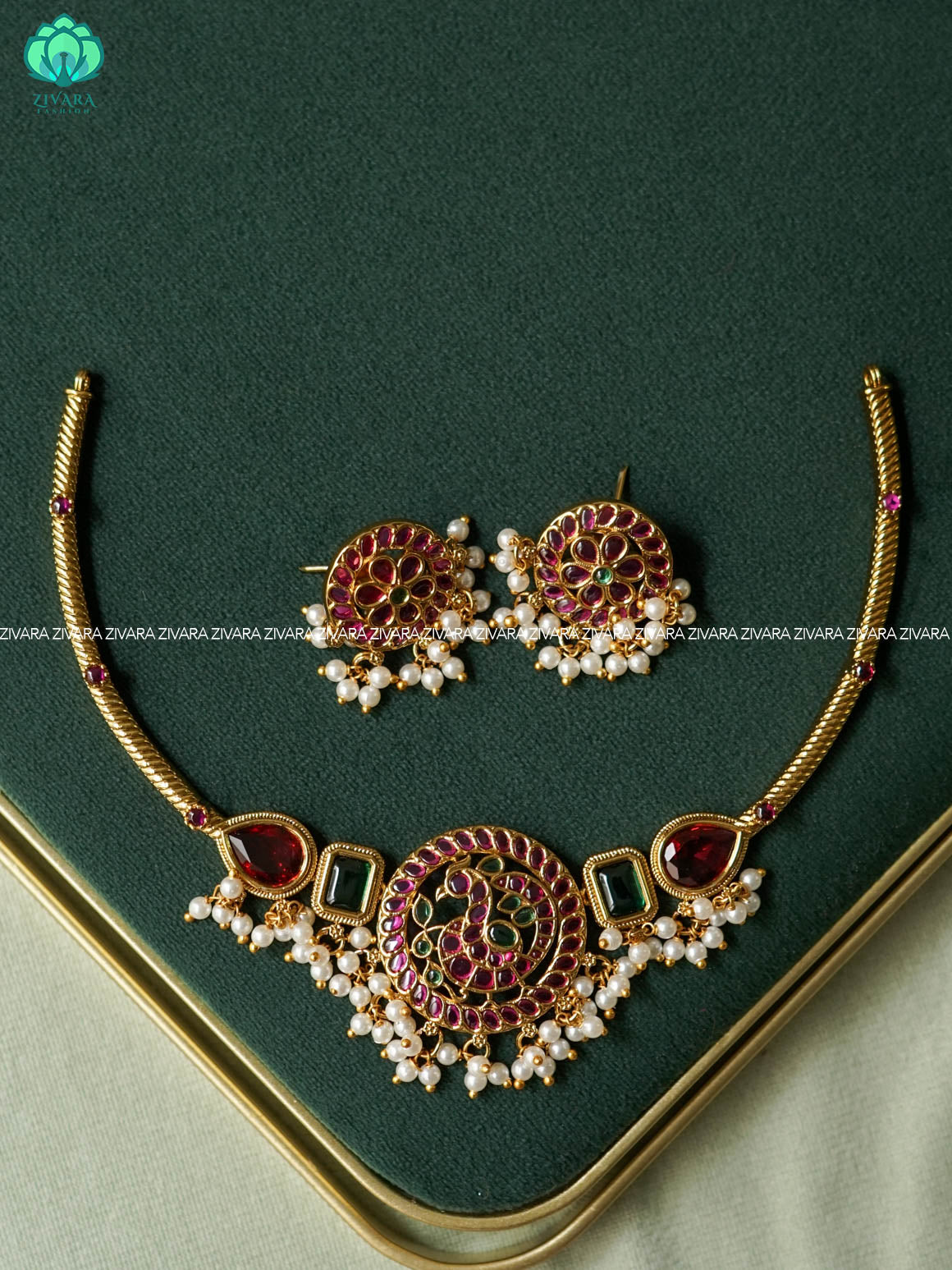 PEACOCK PENDANT - HASLI - stylish and minimal elegant neckwear with earrings- Zivara Fashion