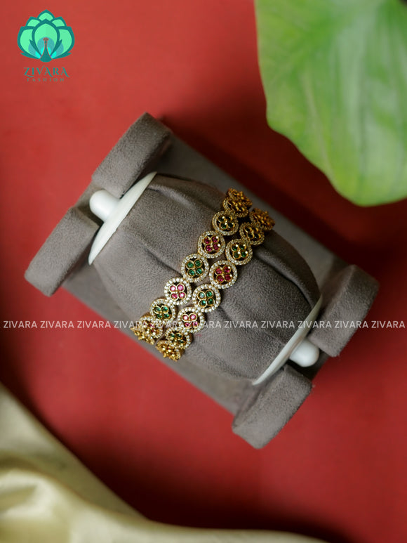 2 piece CZ matte polish FLOWER designer bangles with cz stones-latest bangles collection