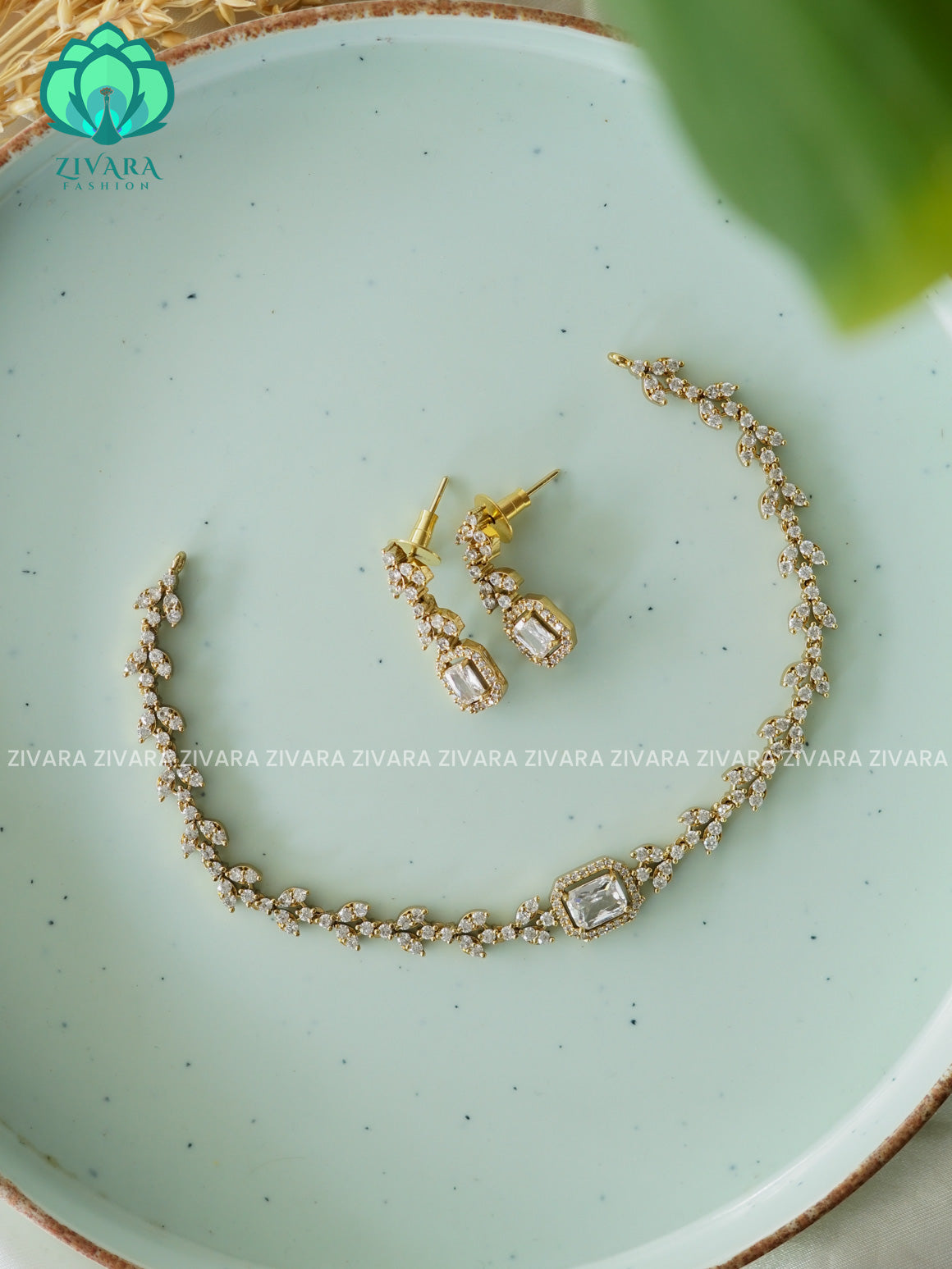 WHITE- Kids friendly simple stone - stylish and minimal elegant neckwear with earrings- Zivara Fashion