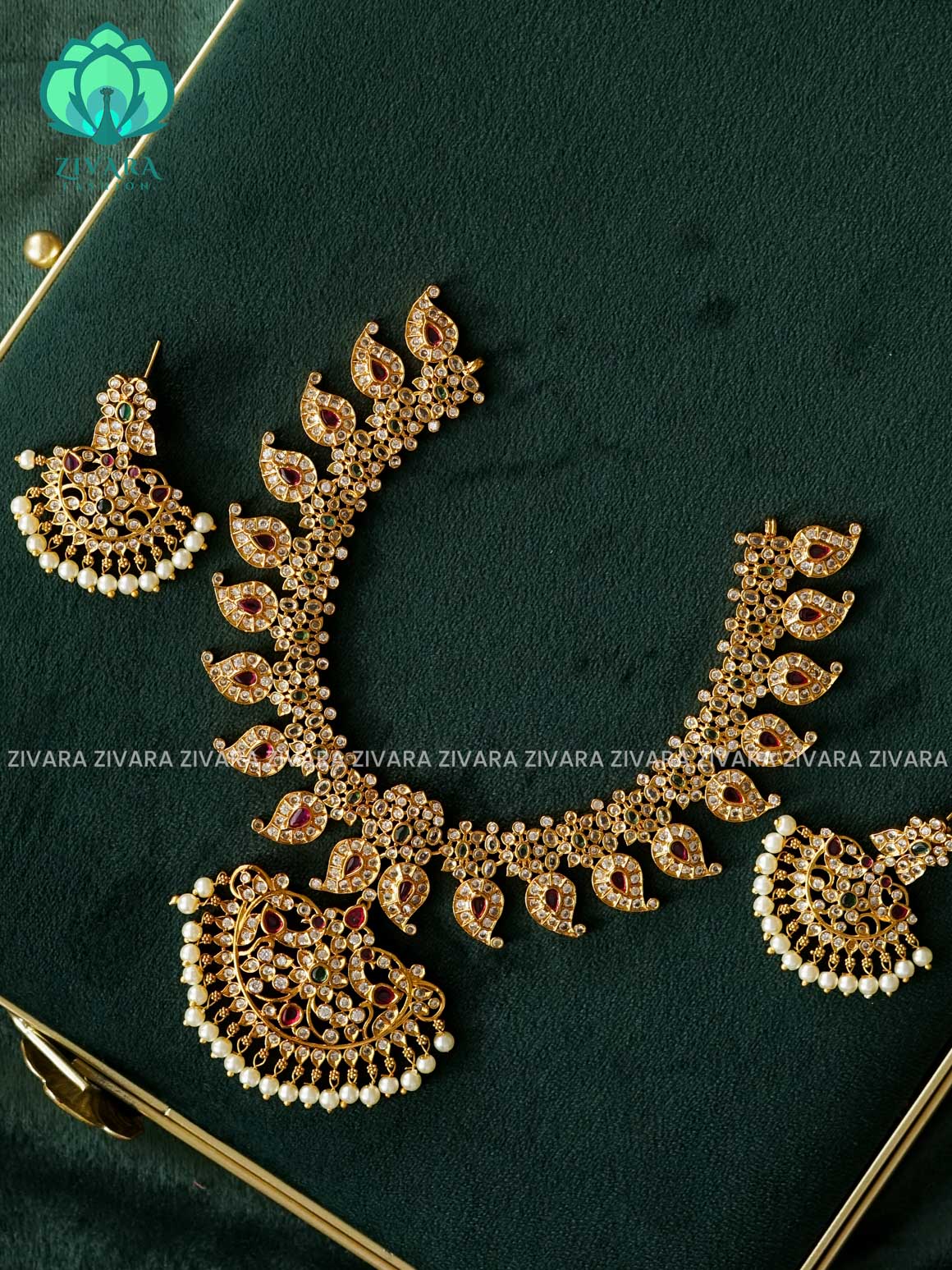 AKSHAYAM - MANGA PEACOCK NECKWEAR - Traditional south indian premium neckwear with earrings- Zivara Fashion- latest jewellery design