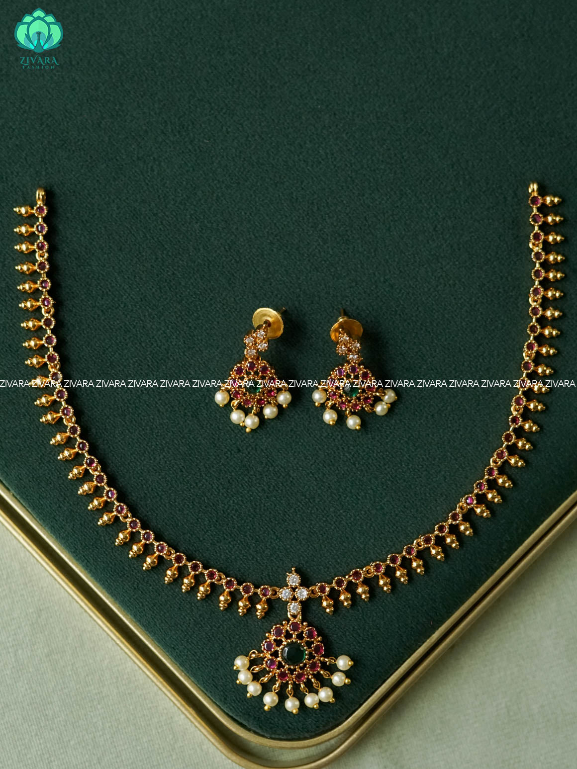 RUBY  stone- ATTIGAI -Traditional south indian premium neckwear with earrings- Zivara Fashion- latest jewellery design.