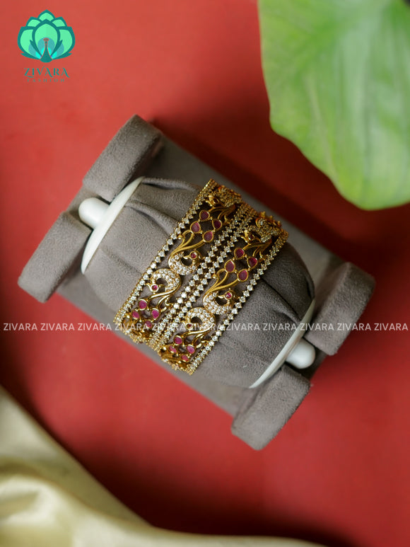 2 piece CZ matte polish PEACOCK designer bangles with cz stones-latest bangles collection