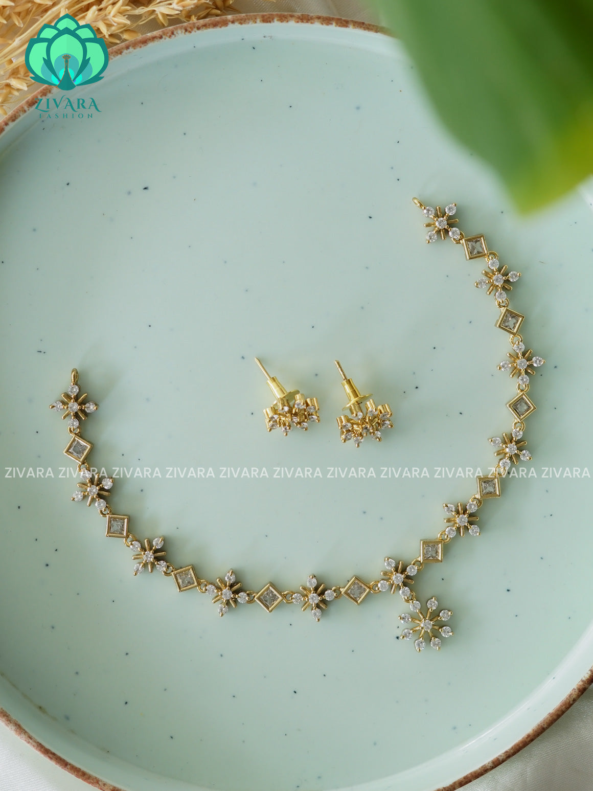 Kids friendly simple stone - stylish and minimal elegant neckwear with earrings- Zivara Fashion