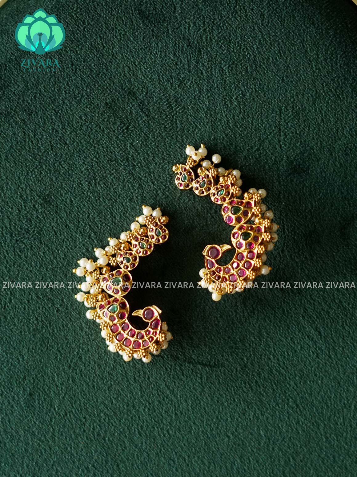 REAL KEMP PEACOCK SEMI EARCUFF latest jewellery collection- zivara fashion