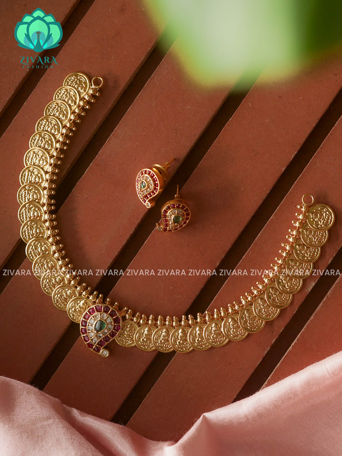 Mango pendant coin  - Traditional south indian premium neckwear with earrings- Zivara Fashion- latest jewellery design.