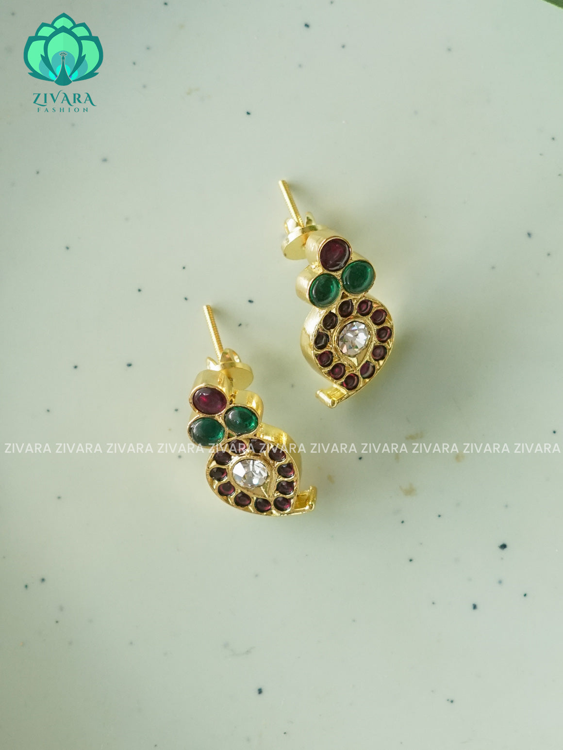 MATHANGI- STUDS - REAL KEMP BHARATHANATYAM DANCE PREMIUM JEWELLERY (PREORDER WITH 3 TO 10 DAYS DISPATCH TIME)