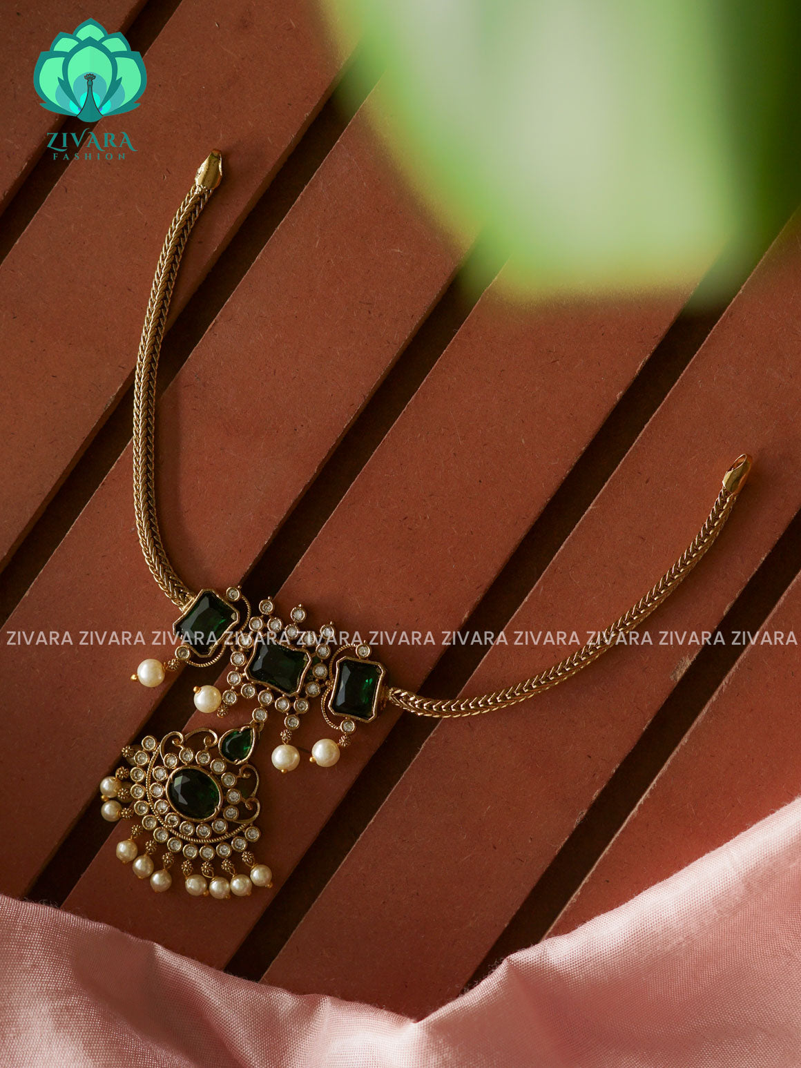 BLUE - SMALL PENDANT Flexible chain and STONE  pendant -Traditional south indian premium neckwear with earrings- Zivara Fashion- latest jewellery design