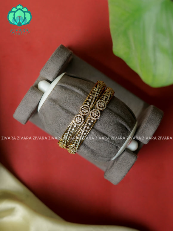 2 piece CZ matte polish WHITE STONE CIRCLE designer bangles with cz stones-latest bangles collection