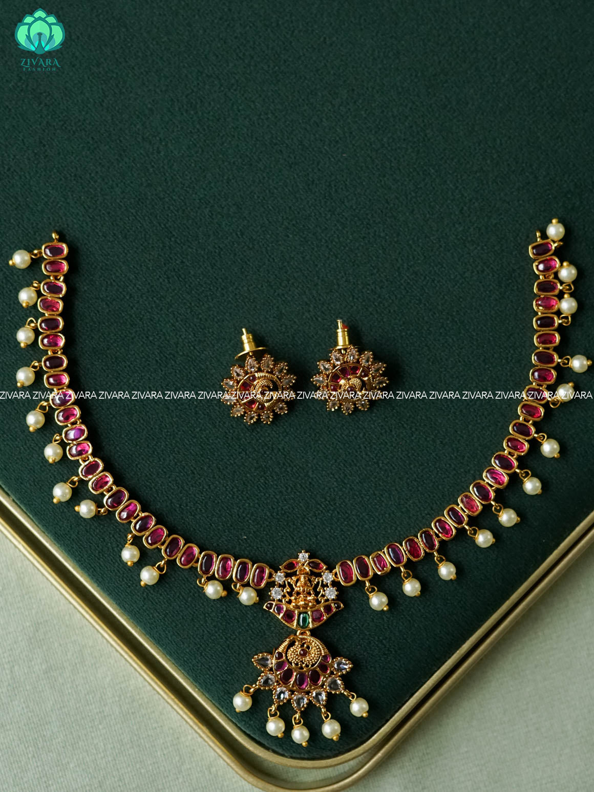 RUBY STONE TEMPLE  NECKWEAR  -Traditional south indian premium neckwear with earrings- Zivara Fashion- latest jewellery design
