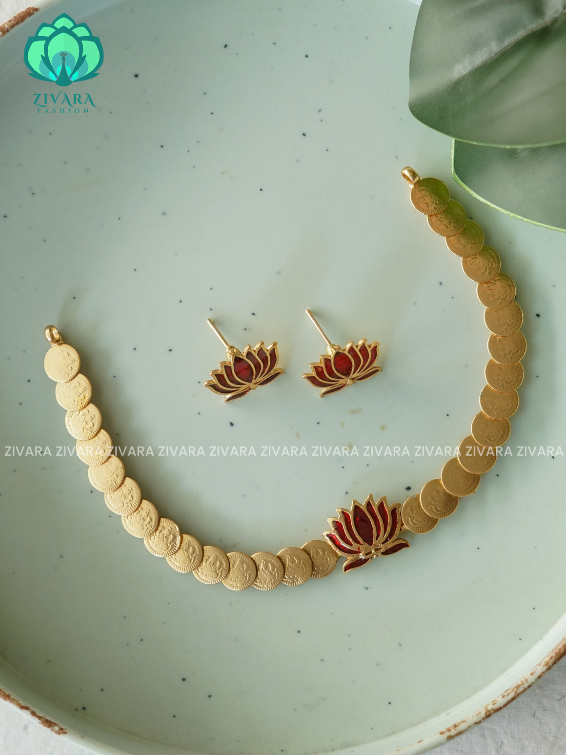 MANJU WARRIER  inspired Trending NORMAL MATTE lotus enamel neckwear with earrings- Zivara Fashion- latest jewellery design
