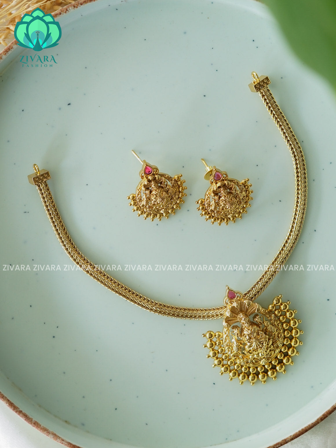 TEMPLE PENDANT  - FLEXIBLE CHAIN WITH HANGINGS -Traditional south indian premium neckwear with earrings- Zivara Fashion- latest jewellery design