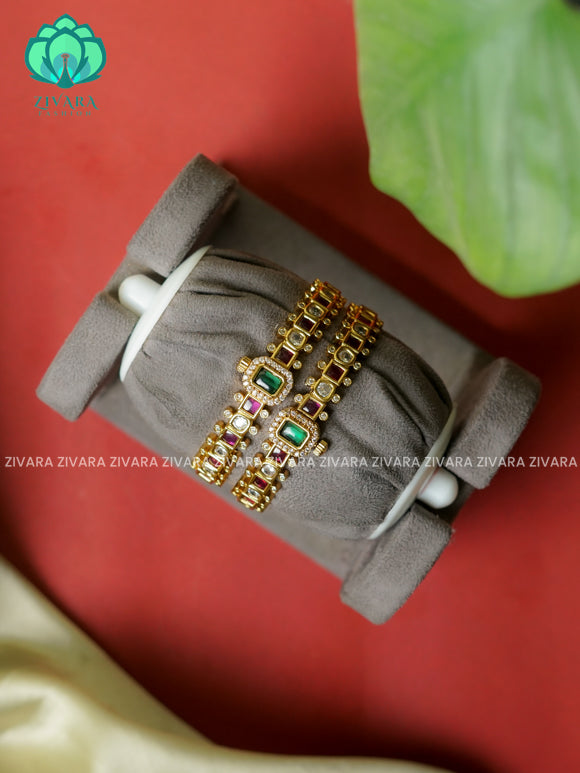 2 PIECE designer  -Premium CZ MATTE POLISH REAL KEMP  bangles- latest jewellery collection- Zivara Fashion