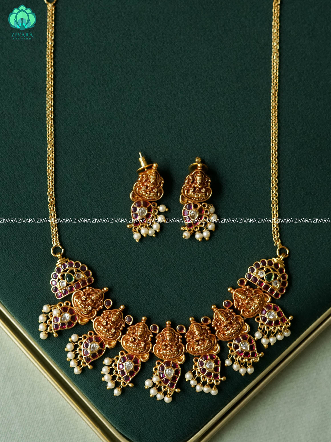 TEMPLE  FLEXIBLE CHAIN WITH MANGA MOTIF   -Traditional south indian premium neckwear with earrings- Zivara Fashion- latest jewellery design