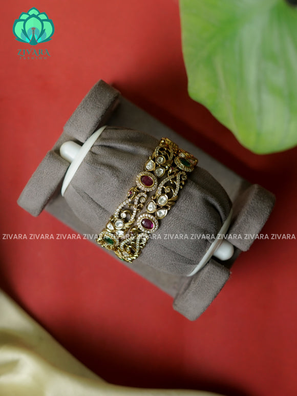 2 piece VICTORIA polish designer bangles with cz stones-latest bangles collection