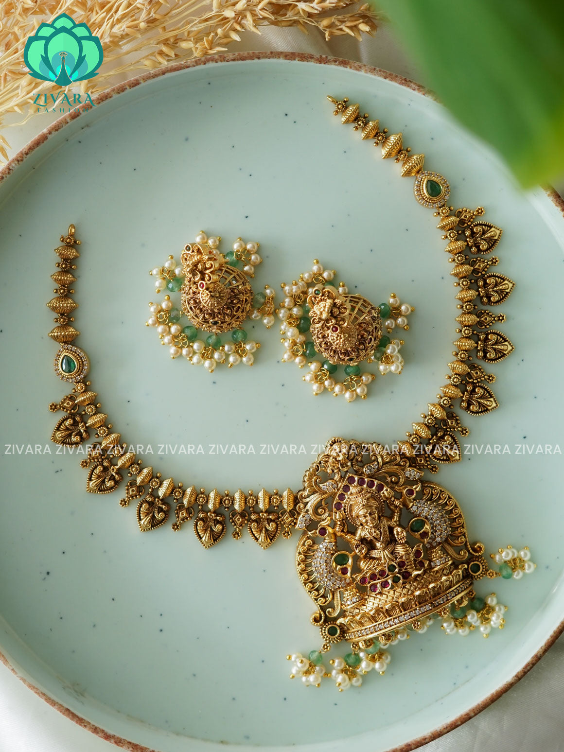 VINTAGE FINISH TEMPLE -Traditional south indian premium neckwear with earrings- Zivara Fashion- latest jewellery design.