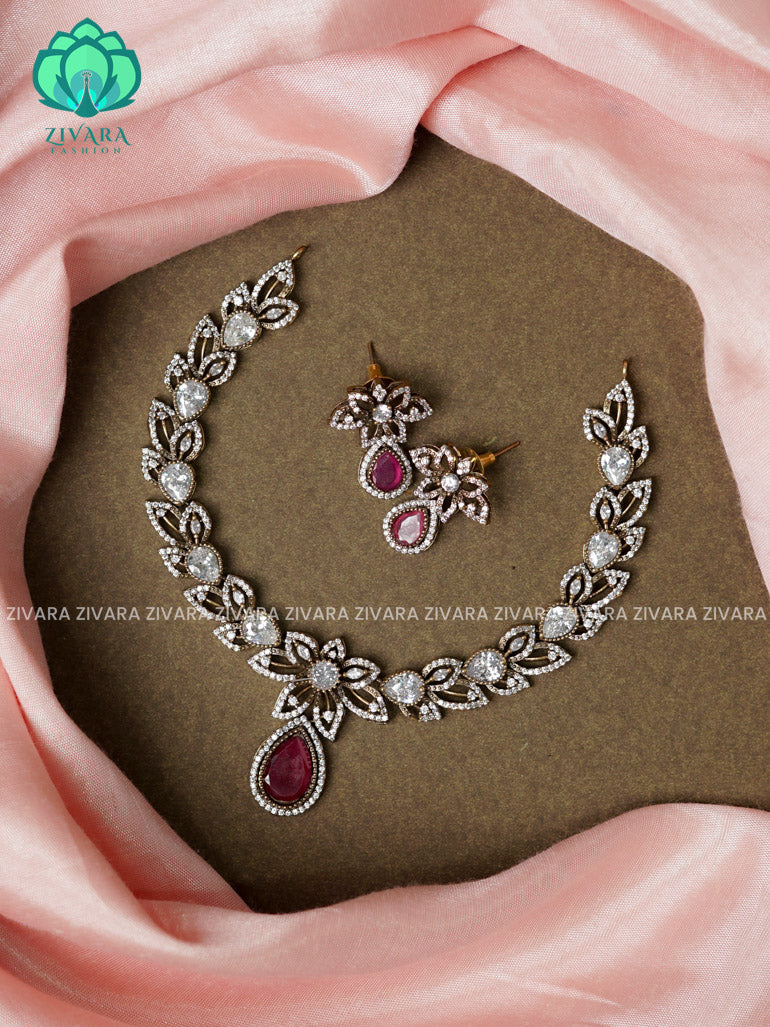 RUBY- FLORAL - Ultra premium victoria finish dark polish trending neckwear collection- bridal collection- Zivara Fashion