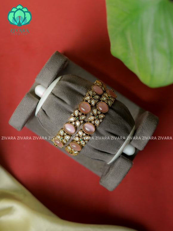 PASTEL PINK - 2 piece CZ matte VICTORIA polish designer bangles with cz stones-latest bangles collection