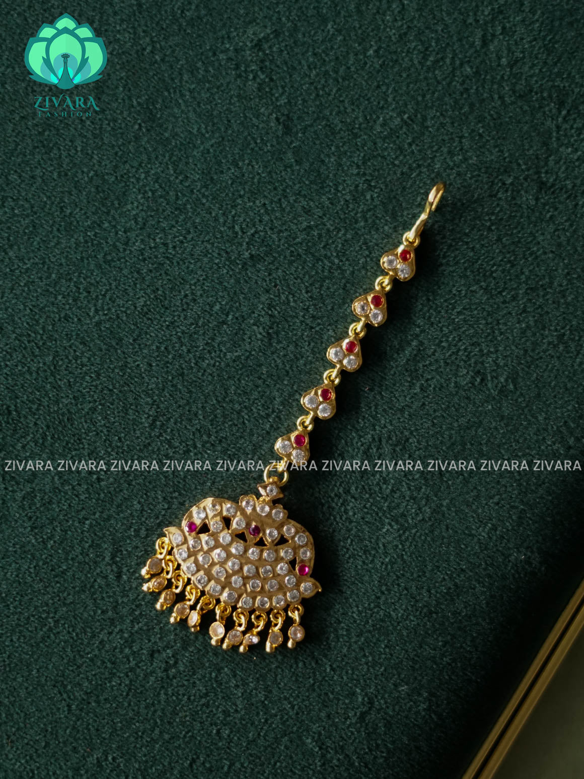 AMBIGAI- RUBY WHITE  MOTIF FREE  IMPON TIKKA/CHUTTI MICROGOLD POLISH bridal head accessory- latest bridal collection - Zivara fashion