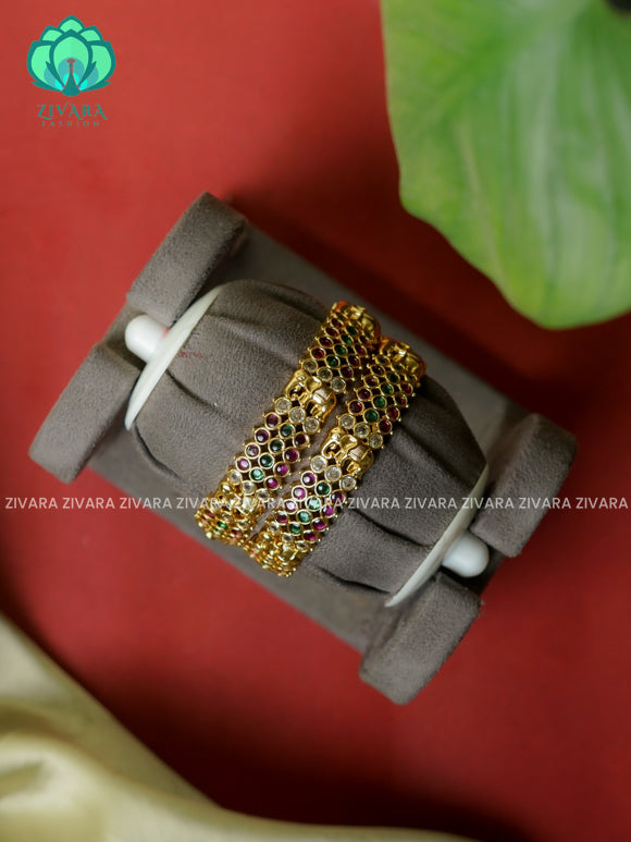 ELEPHANT RUBY AND GREEN STONE  -Premium GOLD FINISH bangles- latest jewellery collection- Zivara Fashion