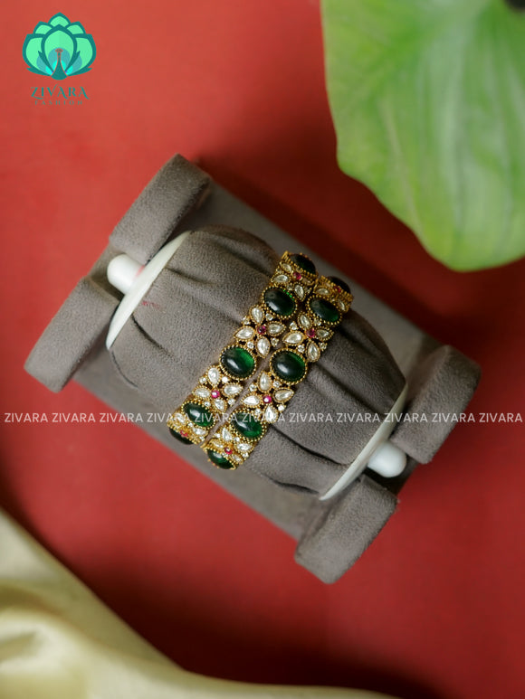 DARK GREEN - 2 piece CZ matte VICTORIA polish designer bangles with cz stones-latest bangles collection