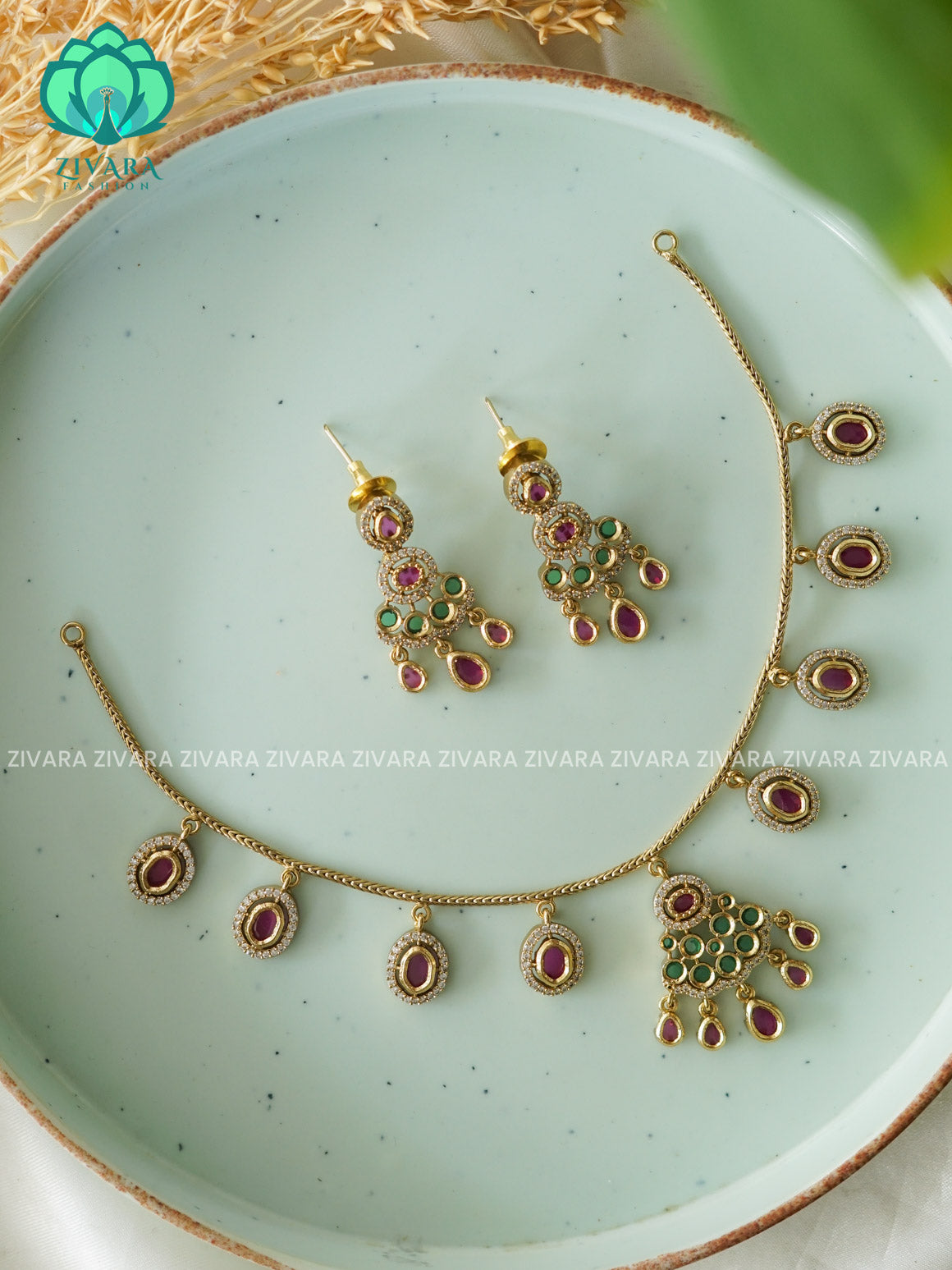 GRAPES - FLEXIBLE CHAIN WITH HANGINGS -Traditional south indian premium neckwear with earrings- Zivara Fashion- latest jewellery design
