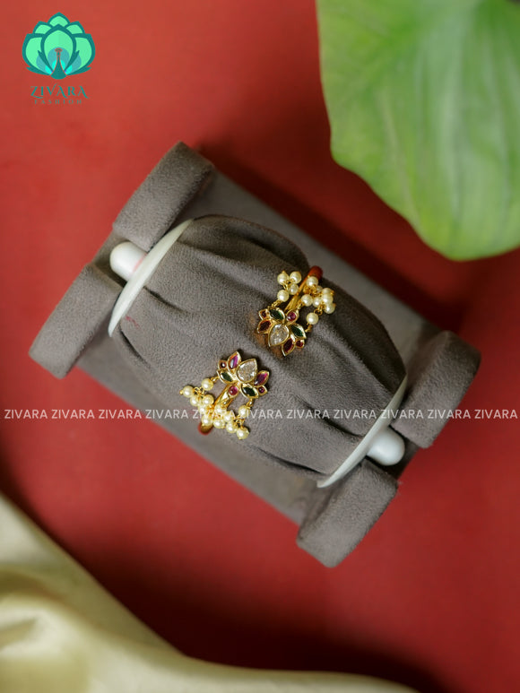 1 piece free size Lotus KADA with pearls -Premium gold finish kada bangle - Zivara Fashion