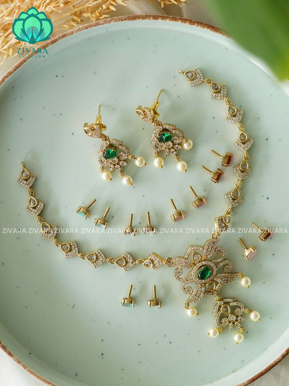 Interchangable hotselling NECKWEAR with earrings - latest pocket friendly south indian jewellery collection