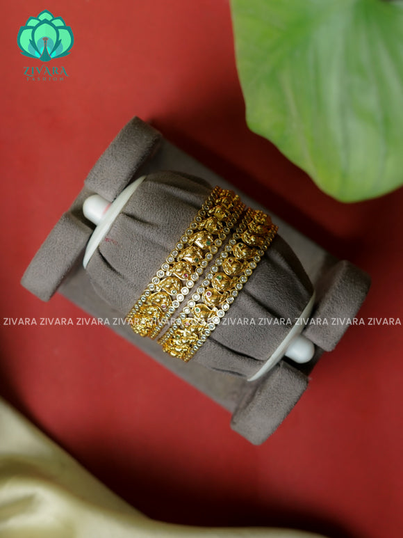 2 piece CZ matte polish PEACOCK designer bangles with cz stones-latest bangles collection