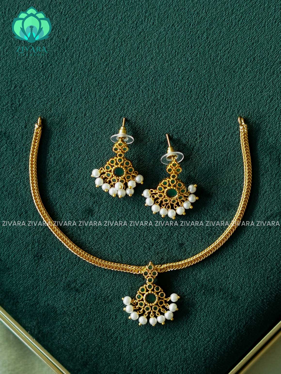 DHRUVA SERIES-GREEN- SIMPLE KIDS FRIENDLY FLEXIBLE CHAIN  - Traditional south indian premium neckwear - Zivara Fashion- latest jewellery design