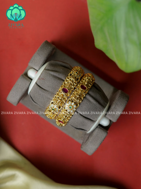 2 piece CZ matte polish TEMPLE designer bangles with cz stones-latest bangles collection