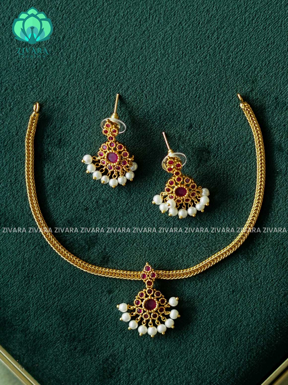 DHRUVA SERIES-RUBY- SIMPLE KIDS FRIENDLY FLEXIBLE CHAIN  - Traditional south indian premium neckwear - Zivara Fashion- latest jewellery design