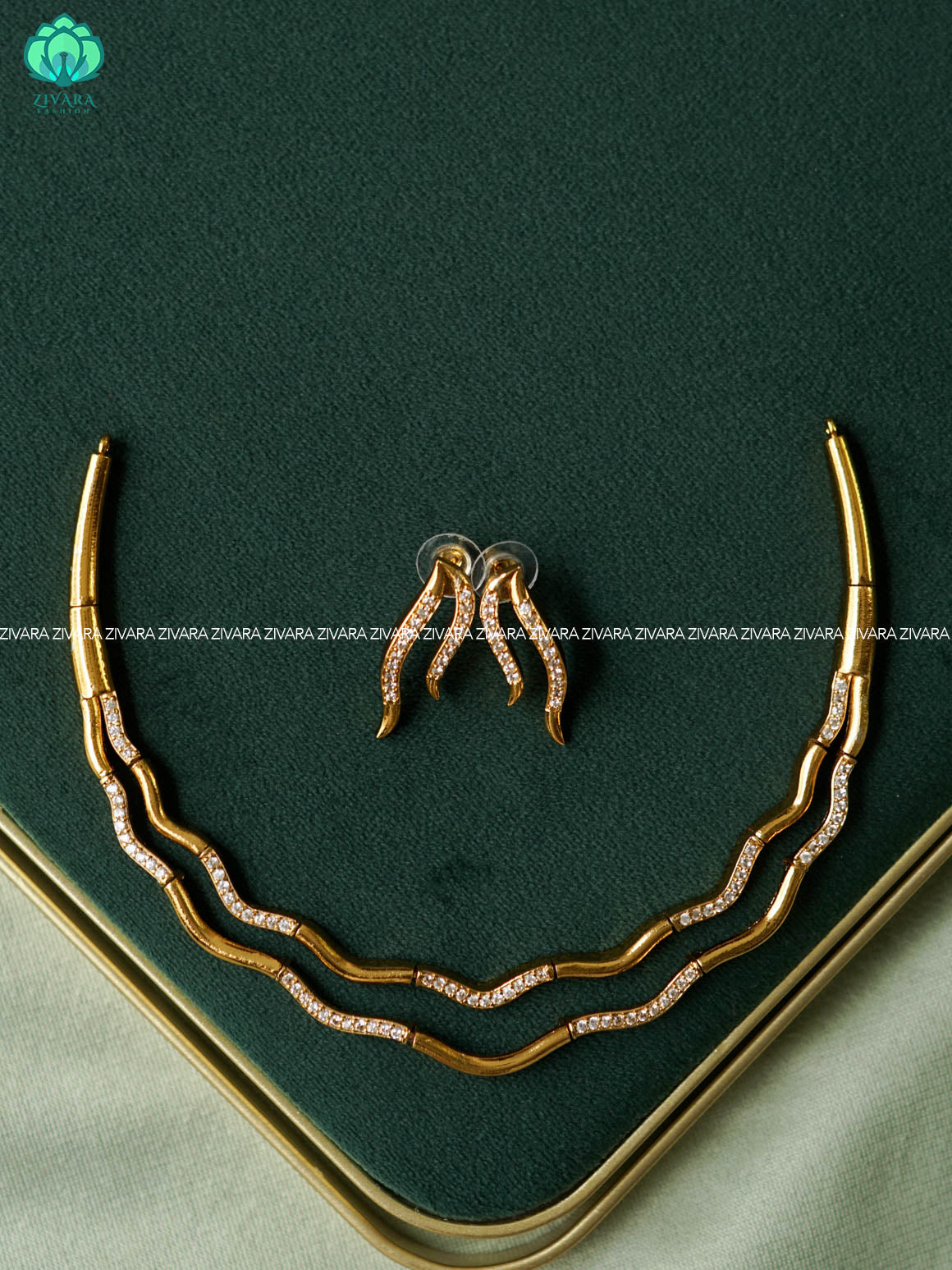 white stone styles hasli close neckwear with earring - Premium quality collection-south indian jewellery - Zivara Fashion- latest jewellery design