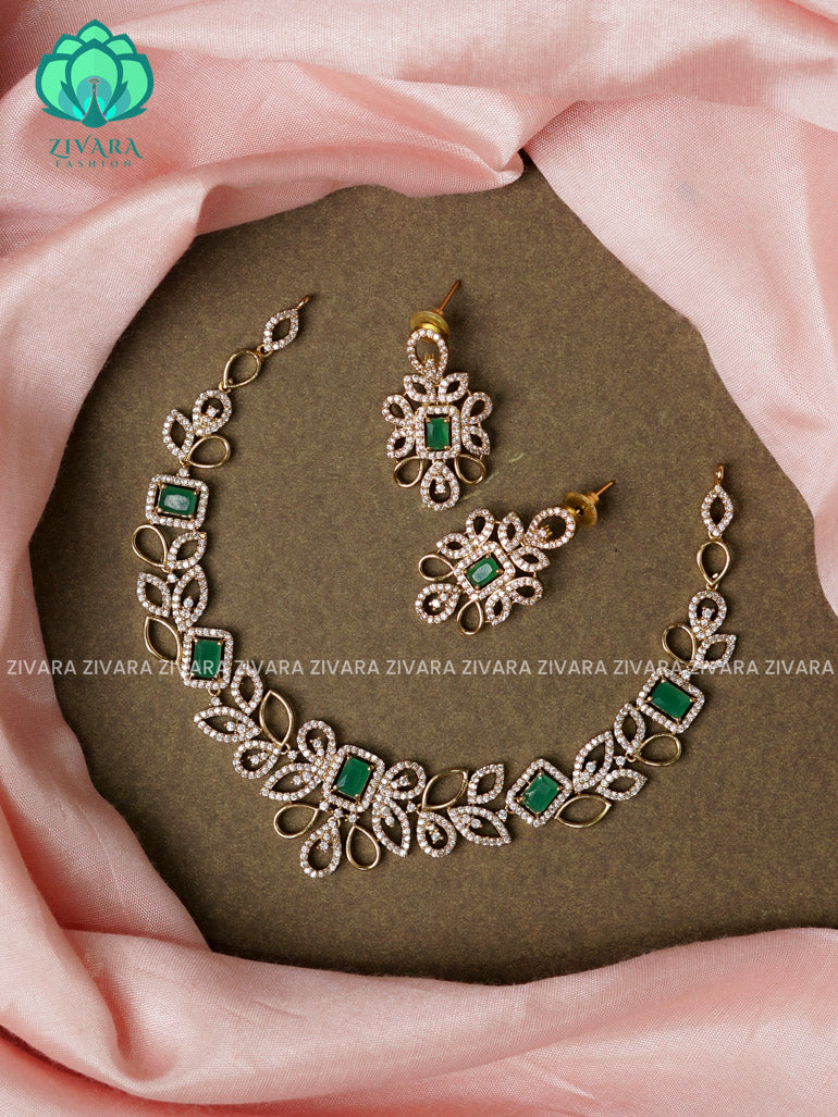 GREEN- FLORAL  - stylish and minimal elegant neckwear with earrings- Zivara Fashion