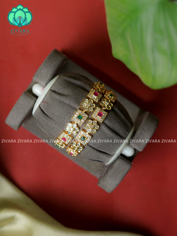 2 piece CZ matte polish SQUARE AND FLOWER  designer bangles with cz stones-latest bangles collection