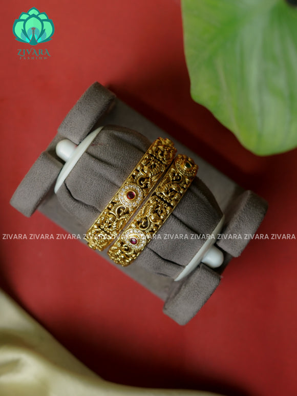 2 piece CZ matte polish designer bangles with cz stones-latest bangles collection