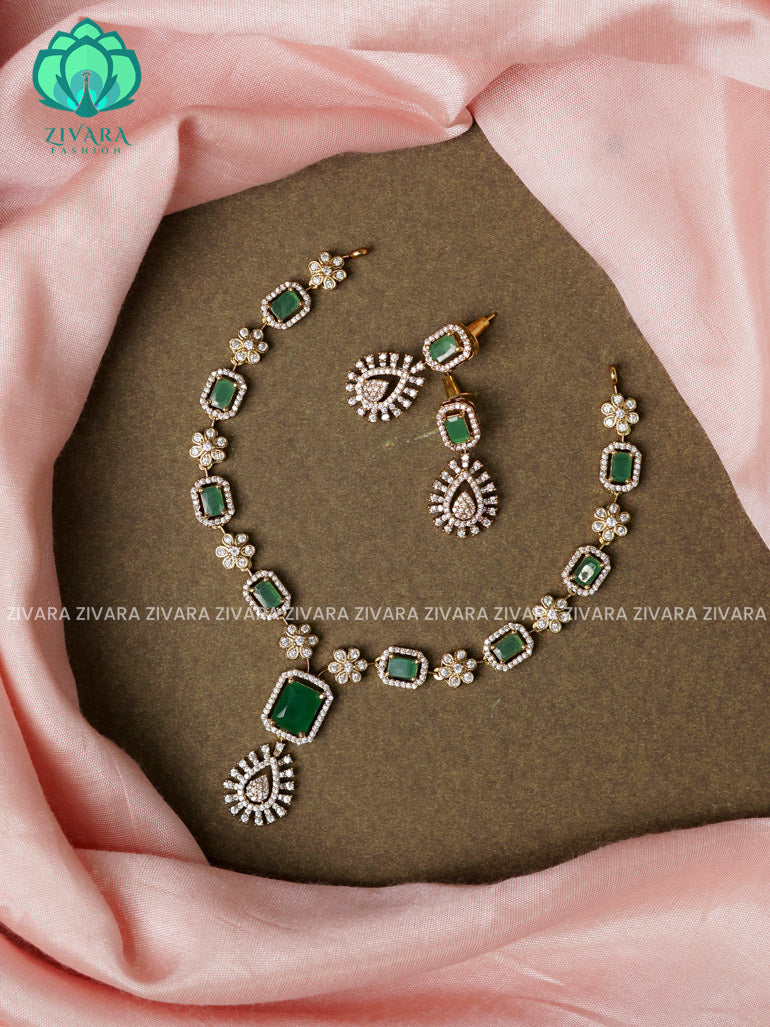 GREEN- SQUARE  - stylish and minimal elegant neckwear with earrings- Zivara Fashion