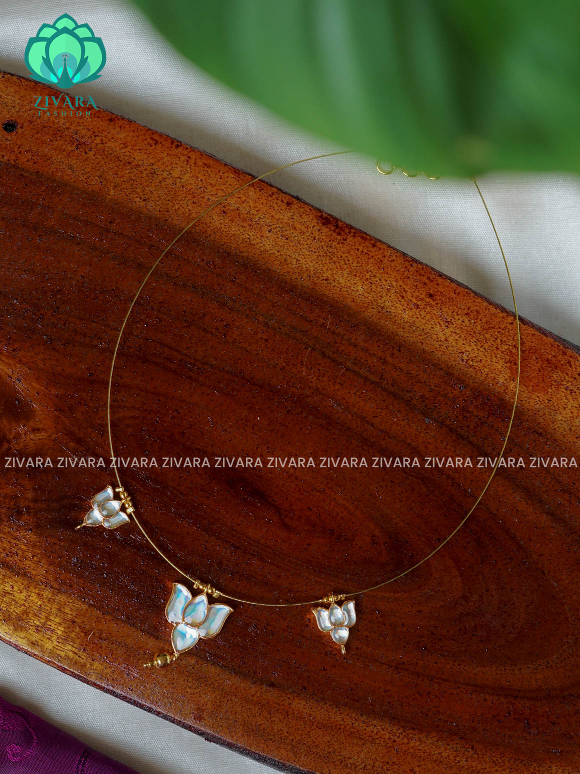 WHITE- LOTUS  TAMARA INVISIBLE MINIMAL ELEGANT HANDMADE NECKLACE WITH BRILLIANT FINISH MOTIFS- ZIVARA FASHION