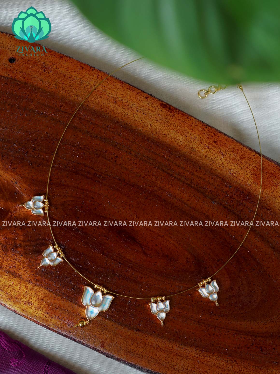 WHITE - TAMARA- SMALL AND BIG LOTUS INVISIBLE MINIMAL ELEGANT HANDMADE NECKLACE WITH BRILLIANT FINISH MOTIFS- ZIVARA FASHION