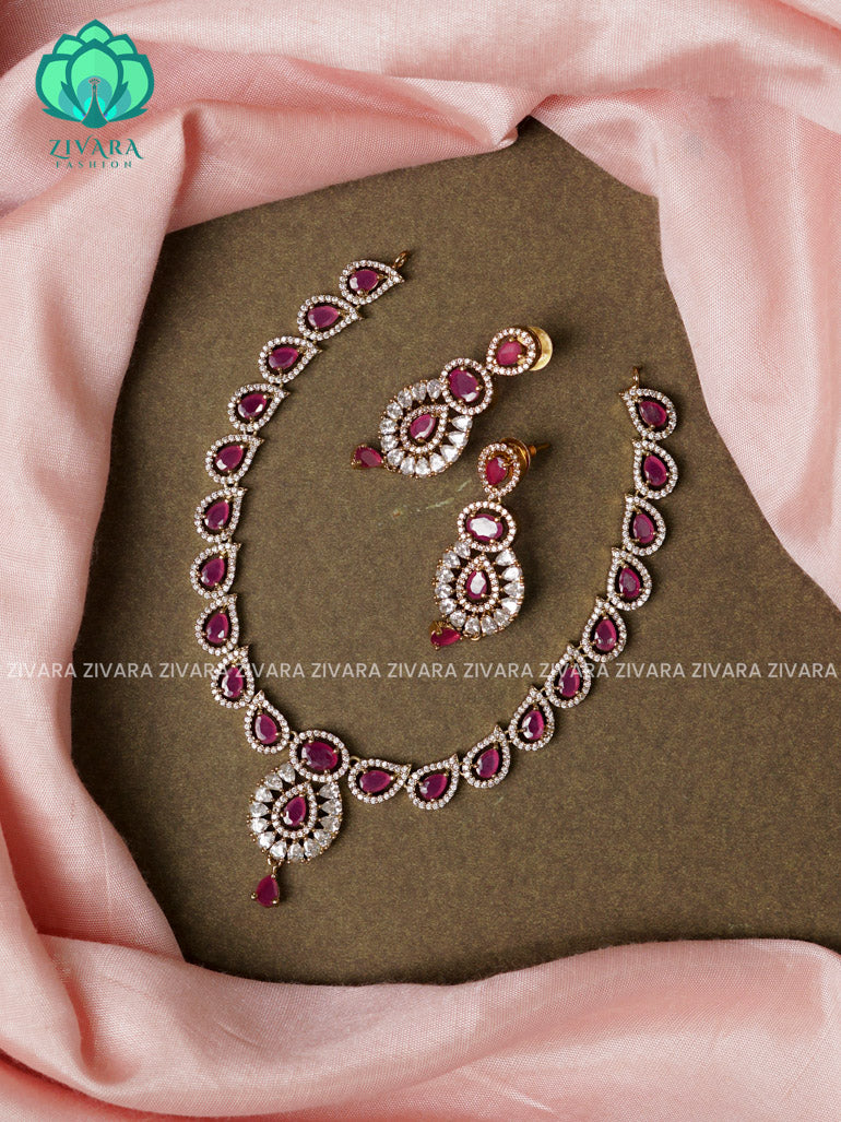 RUBY  - RAINDROP  - Ultra premium victoria finish dark polish trending neckwear collection- bridal collection- Zivara FashioN