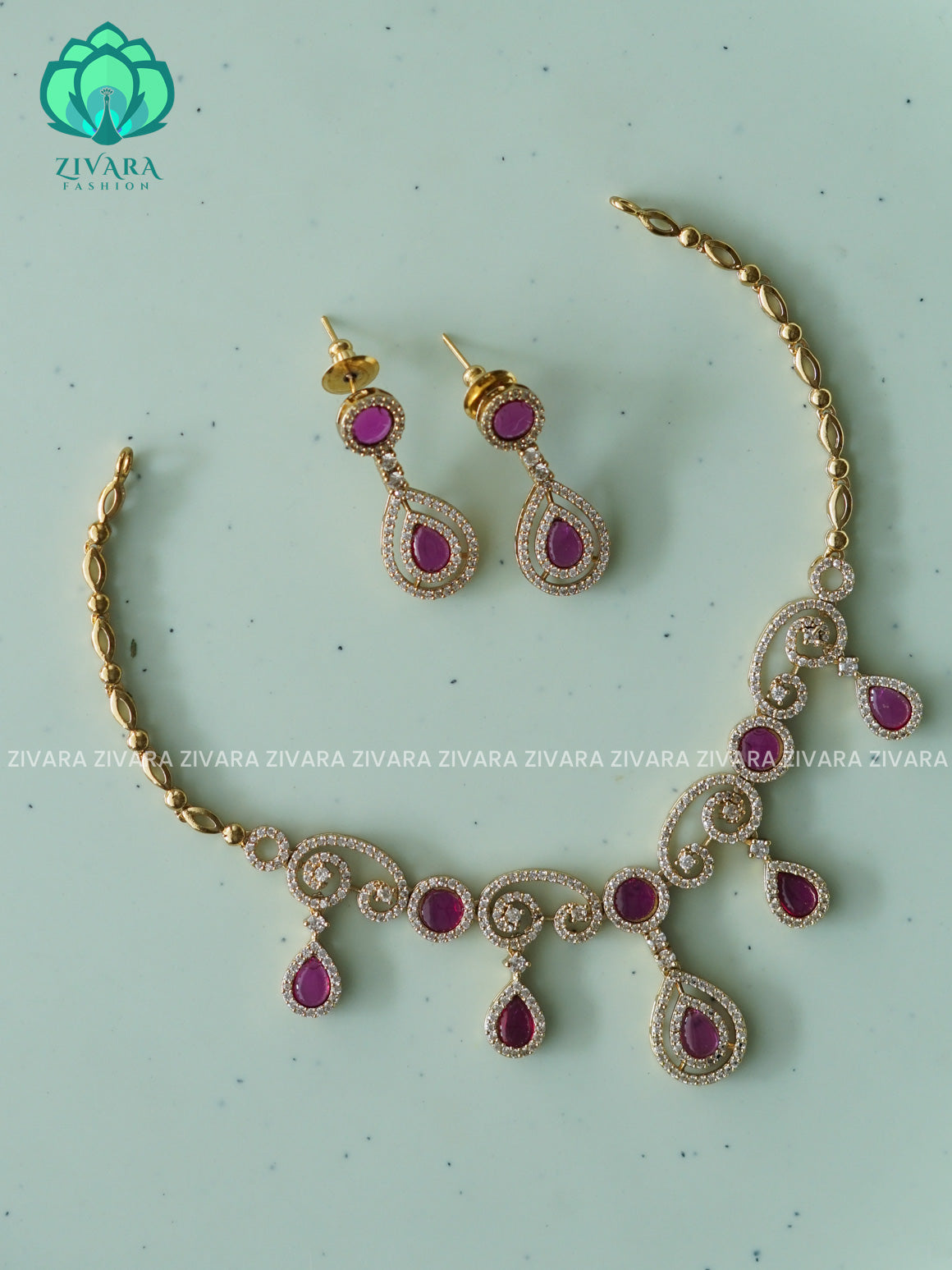 RUBY TEAR  - stylish and minimal elegant neckwear with earrings- Zivara Fashion (Copy)