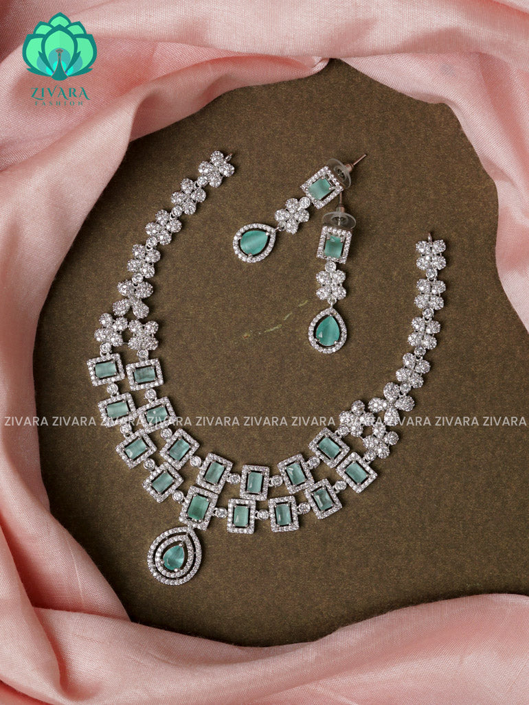 PASTEL GREEN -TWO STEP - Ultra premium SILVER polish trending neckwear collection- bridal collection- Zivara FashioN