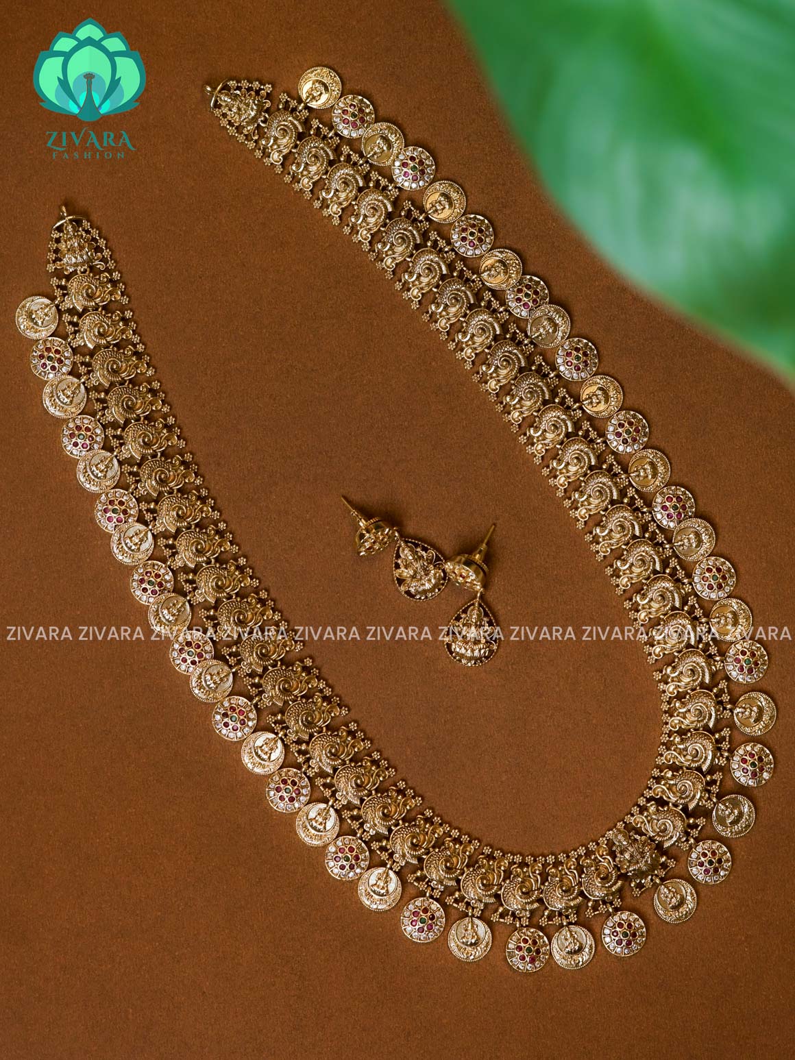 RUBY BEADS - Traditional GOLD polish long haaram/neckwear with earrings- Zivara Fashion