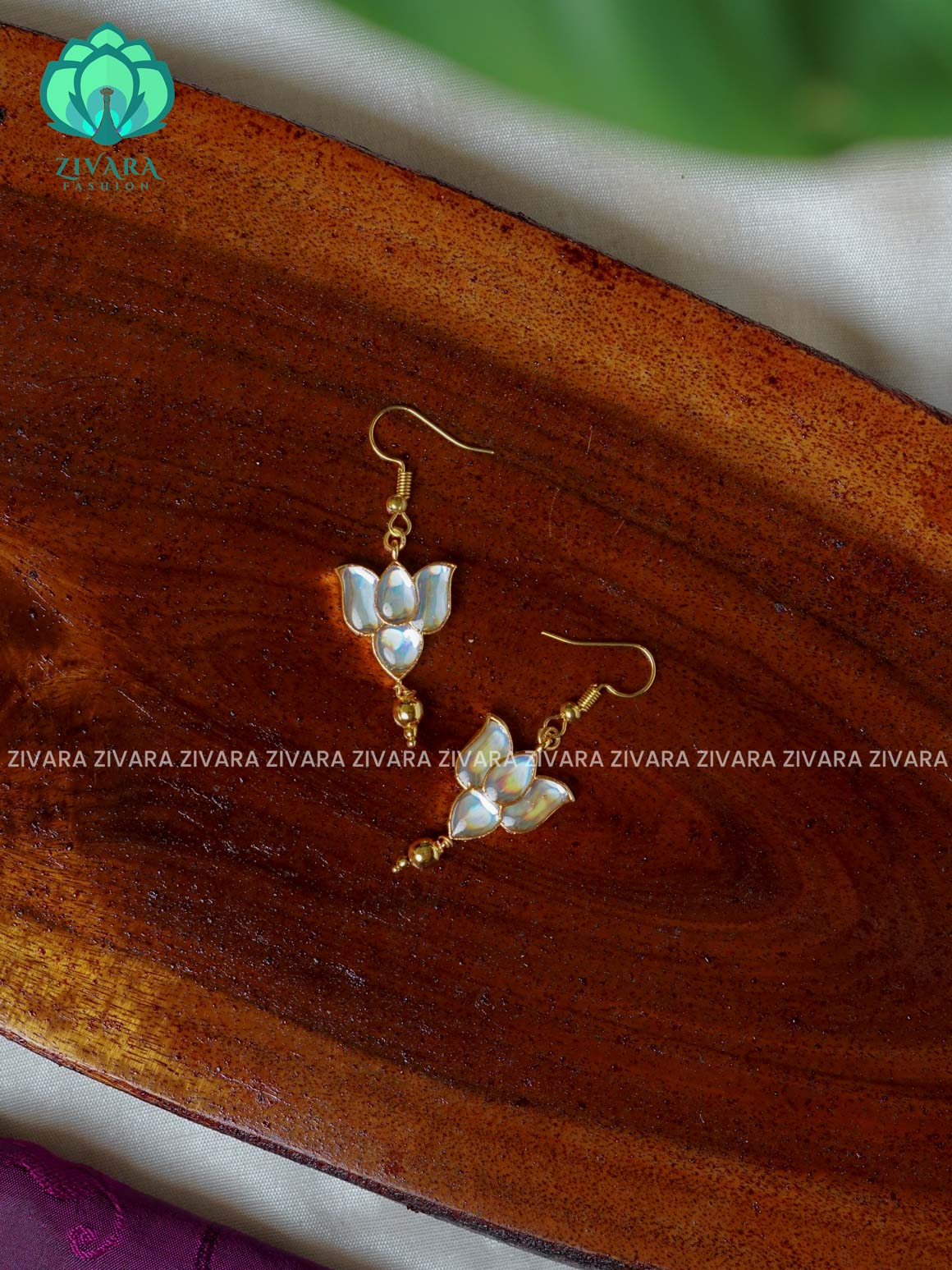 WHITE  -Tamara Cute enamel lotus dangler (1 inch)- latest jewellery collection- zivara fashion