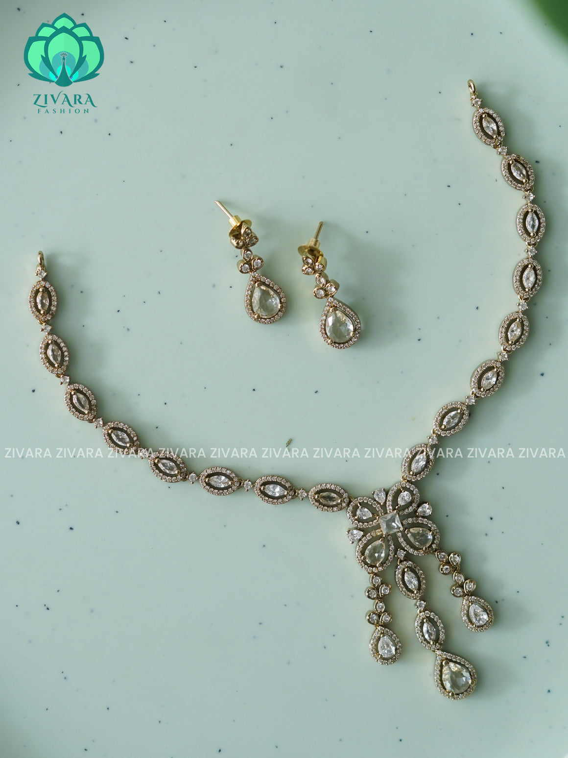 WHITE DIAMOND REPLICA - stylish and minimal elegant neckwear with earrings- Zivara Fashion